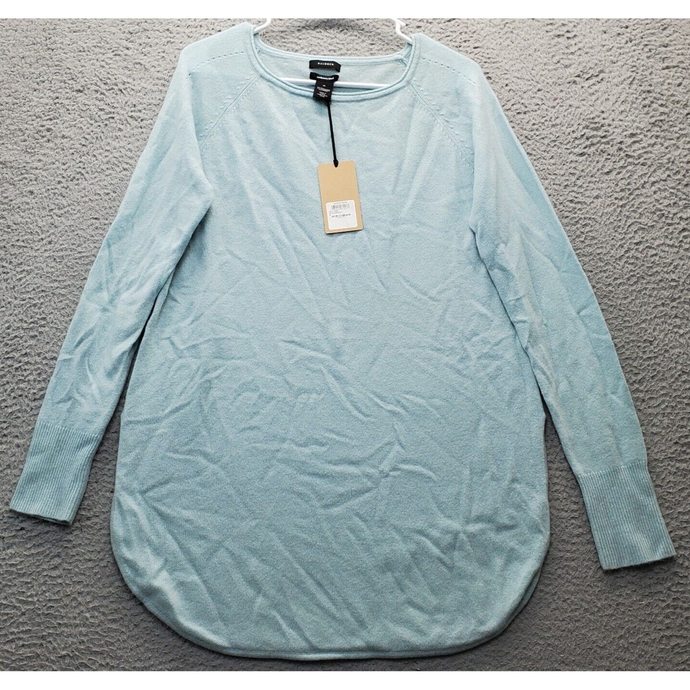 Halogen Sweater Womens Medium Green Cashmere Blend Knit Curved Hem Long‎ Sleeve